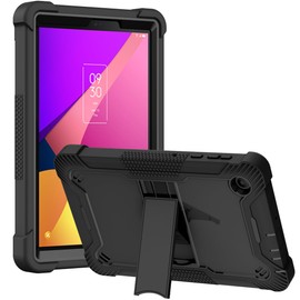 KIQ Guardian Case for TCL Tab 8 LE/TCL Tab 8, Hybrid Shockproof Cover with Kickstand - Black/Black