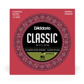 D'Addario Classical Guitar Strings - Classic Nylon Guitar Strings - EJ27N 1/2 - Guitalele Strings - Silver Plated Wrap, Nylon Core, 1/2 Clear Student Nylon Trebles - Normal Tension 1/2 Scale, 1-Pack