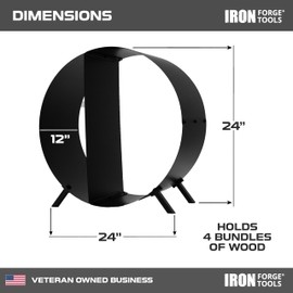 Iron Forge Tools Firewood Rack Outdoor Indoor Fire Wood Rack - 24 in. Circular Fire Log Holder, Powder Coated Steel Heavy Duty Firewood Holder Wood Storage with Cover