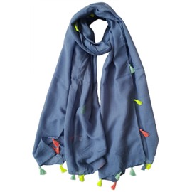 GlamLondon Women's Plain Scarf with Tassel (Blue Dark)