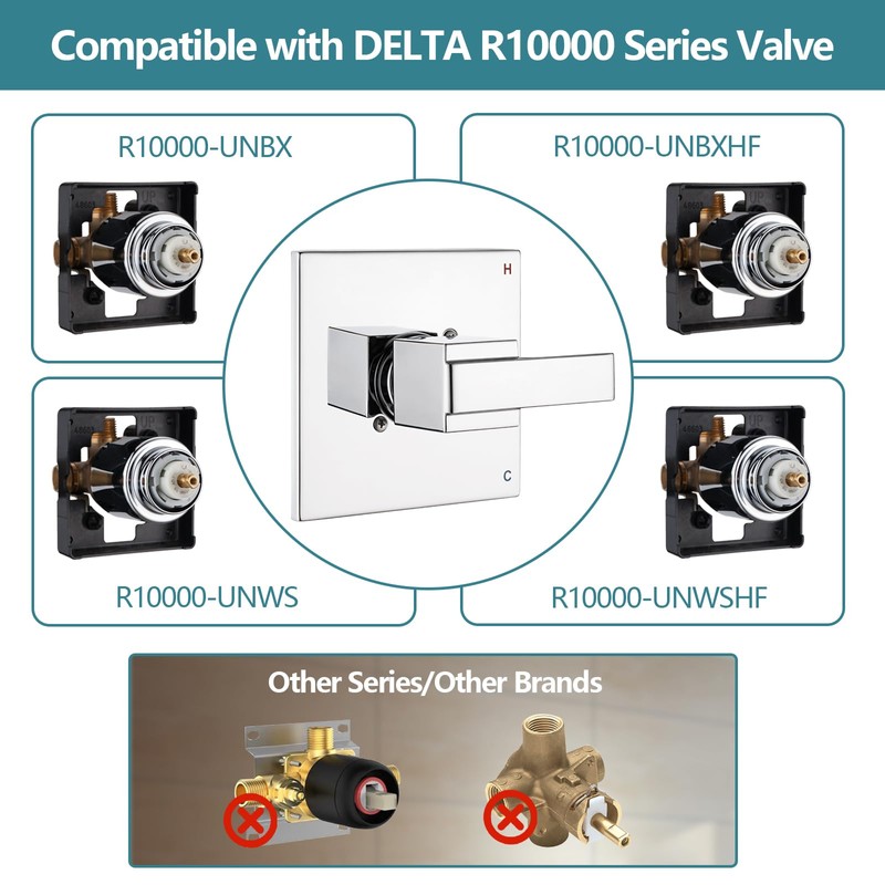 Replacement for Delta 1300/1400 & 13/14 Series Square Shower Trim