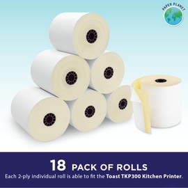 Kitchen Printer Paper for Toast TKP300 SNBC BTP-M300 | 2-Ply Carbonless Paper (White/Yellow) | 18 Rolls