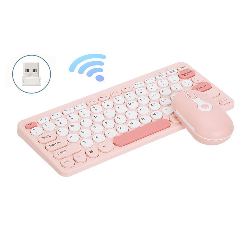 Wireless Keyboard Mouse Set Stylish Slim Round Keycaps Mute Ergonomic