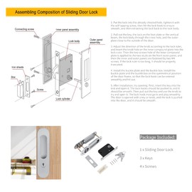 Sliding Door Lock, Sliding Door Lock with Key, Aluminium Alloy Security Door Lock for Wooden Furniture Fittings, Suitable Door Thickness: 35-45 mm (Silver)