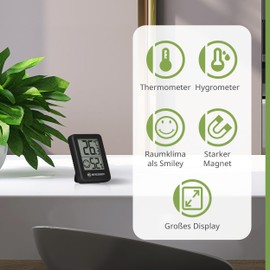 Bresser Temeo Thermometer Hygrometer, Hygro Indicator Set of 3 for Desk or Wall Mounting with Room Climate Indicator, Black