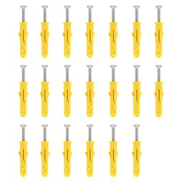 Leliafleury 20Pcs Wall Plugs and Screws Set M8*60 Expansion Pipe and Self Tapping Screws Kit for Brick Concrete Masonry Drywall, Yellow