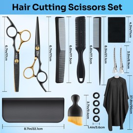 Haarschere Set, 15 Stücke Friseurschere Set Friseurscheren Profi 6,7 Zoll Haarschneideschere Hohe Qualität 440C Delstahl Haarschneide Set für Damen Herren Kinder Familie Friseursalon