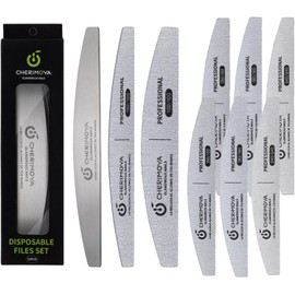 Cherimoya Kit Lima De Acero Para Uñas Con 12Pzs Repuestos,Lima de Uñas Autoadhesivas de Grano 100/150/180/240,Metal Lima Para Uñas Luna para DIY en Casa y Salon