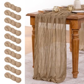 MLMW 10 Pack Tan Cheesecloth Table Runner Boho Cheese Cloth 160 inch Gauze Rustic Sheer Brown Table Runner Extra Long 13.3ft for Easter Wedding Party Baby Bridal Shower Birthday
