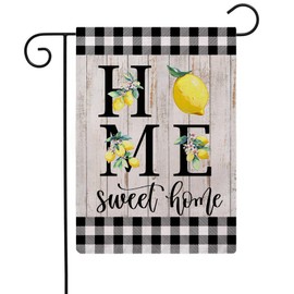 Home Sweet Home Garden Flag Lemon Design with Buffalo Check Border Double Sided Farmhouse Summer Holiday Decorative Small Burlap Flags 12.5 x 18 Inch for Porch Lawn Decor