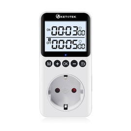 KETOTEK KTTS02 Digital Timer Socket with Backlight, Endless Cycle Switch, Countdown Timer Socket, Indoor Timer for Lamps, Christmas Lighting, Aquarium (16A 230V 3680W)