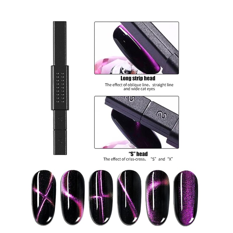 JERCLITY 6 Pieces Cat Eye Magnet for Nails Double-Head Nail