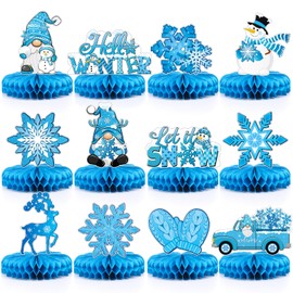 Pasimy 12 Pcs Hello Winter Honeycomb Centerpieces Let It Snow Party Decorations Winter Wonderland Table Toppers Christmas Table Centerpieces Winter Table Decor for Xmas Holiday Birthday Party Supplies