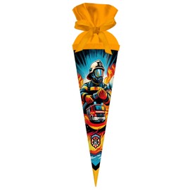goldbuch 93 160 Gift Bag 35 cm Fire Guard School Cone with Fire Brigade Motif, Gift Wrapping 35 x 11.5 cm, Sibling Bag for Boys and Girls, Sugar Bag Made of Lacquer Cardboard with Felt Closure