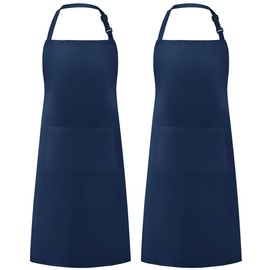 Syntus 2 Pack Thicker Version Adjustable Bib Apron Waterdrop Resistant with 2 Pockets Unisex Cooking Kitchen Aprons for Women Men Chef, Nautical Blue