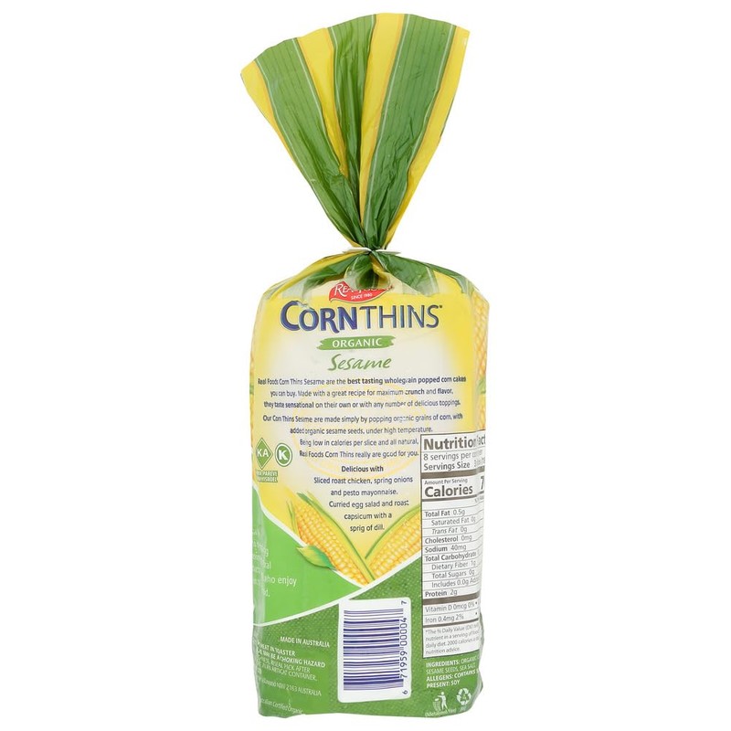 REAL FOODS CORN THIN SESAME ORG, 5.3 OZ (6 pack)