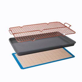 CasaWare 3pc Ultimate Commercial Weight 15 x 10 x 1-inch Cookie Sheet/Cooling Grid/Silicone Mat Bakeware Set (Silver Granite)