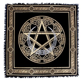 OCTAZI Altar Table Cloth Tarot Cards Bandana Tablecloth Wiccan Altar Tools Napkins Witchcraft Supplies Square Witch Pagan Spiritual Celestial Deck Witchy Spell Cotton Sacred Alter Cloth With Fringes