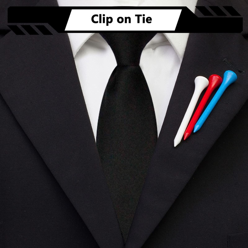 Mantieqingway Clip-On Black Tie 3.15'' Solid Color Pre-tied Adjustable Neck
