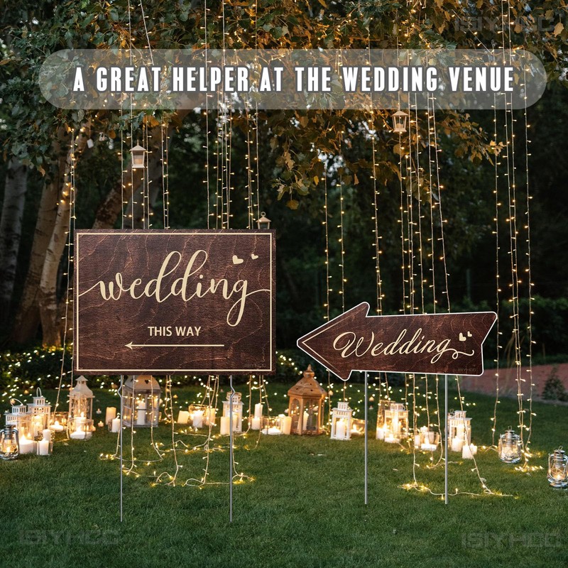 9-Piece Wedding This Way Sign Kit, Double-Sided Wooden Wedding Direction