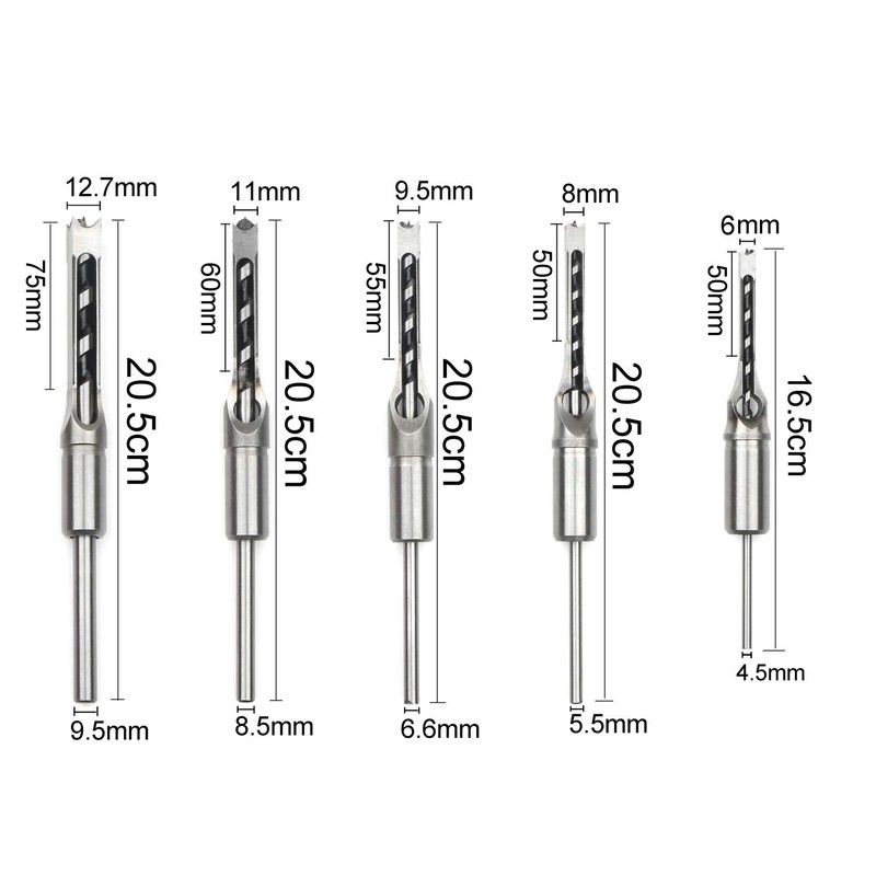 JIUWU Woodworker Square Hole Drill Bits, Mortising Chisel Set, 5pcs