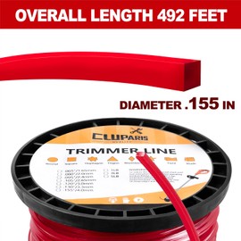 Cluparis 5-Pound Heavy Duty Square Trimmer Line .155-inch-by-492-ft Commercial String Trimmer Line in Spool, 0.155" Nylon Weed Eater String with Line Cutter, Red