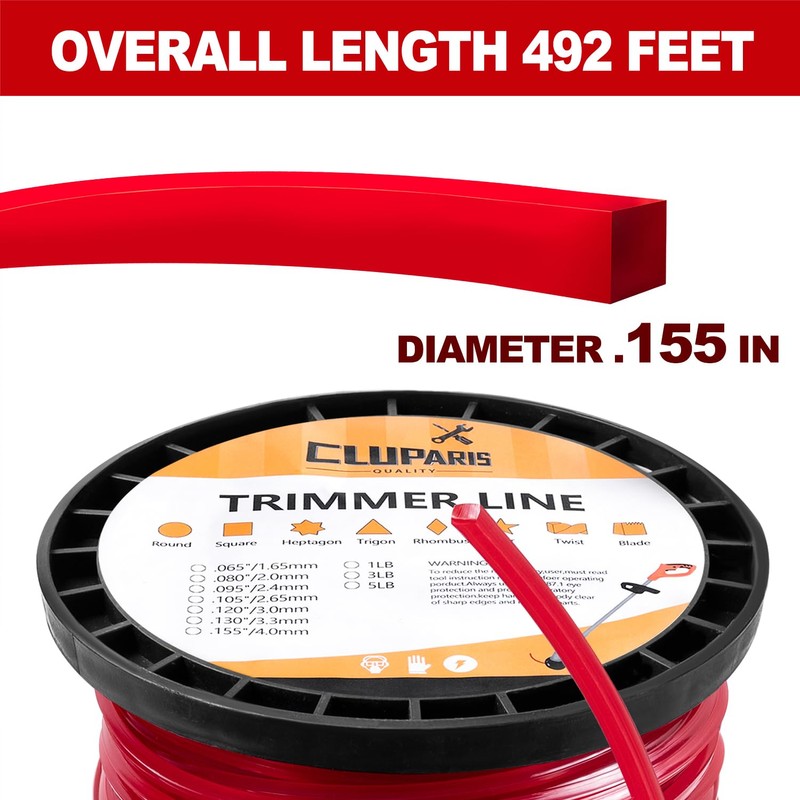 Cluparis 5-Pound Heavy Duty Square Trimmer Line .155-inch-by-492-ft Commercial String
