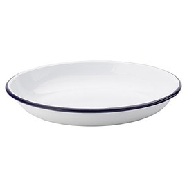 Utopia Eagle Enamel Deep Plates 8.5" / 22cm - Single - White Enamel Oval Plates with Blue Rim