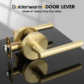 Goldenwarm Gold Privacy Door Handle, Heavy Duty Zinc Alloy Interior Door Handles, Interior Brushed Gold Door Lever for Bedroom, Bathroom, 5 Pack