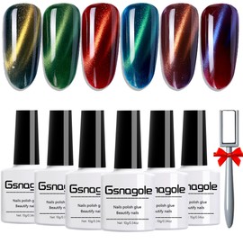Gsnagole Gel Nail Polish Kit - Cat Eye Magnetic Gel Nail Polish Set, UV LED Soak Off Nail Art Varnish, Manicure Gift Set (Includes Magnet, 10ml per Bottle). (LLMY-1-6)