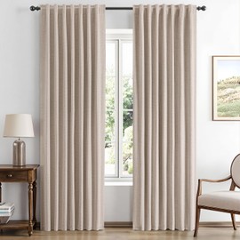 MIULEE 100% Blackout Linen Curtains for Bedroom, Beige Solid Luxury Decor Thermal Insulation Room Darkening Drapes for Living Room Nursery Back Tab Rod Pocket 42 x 84 Inches, 2 Panels
