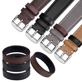 ANNEFIT Free Ring, Genuine Leather, Watch Band Holder, Watch Strap Loop, Keeper, Clasp Ring, Set of 4, 18 mm, Leather