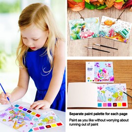 JUNQIU Watercolor Coloring Books for Kids Ages 4-8, Pocket Watercolor Painting Book for Toddlers, Arts and Crafts for Girls Boys, Water Colors Paint Kids