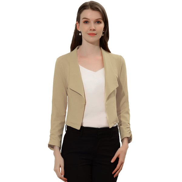 Allegra K Women's Work Office Cropped Blazer Notched Lapel Long