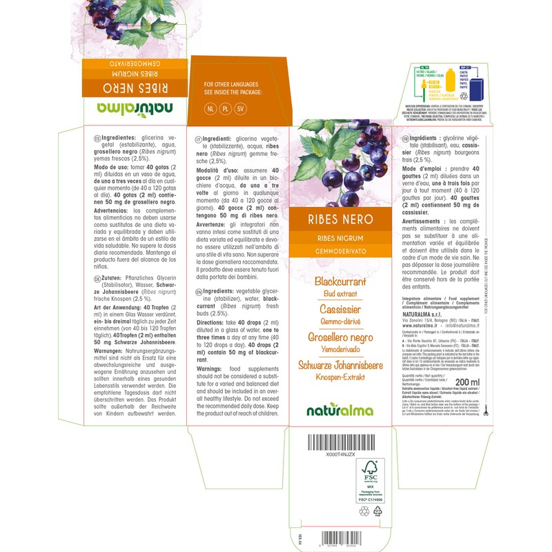 Blackcurrant (Ribes nigrum) Alcohol-Free Bud Extract from Fresh Buds NATURALMA