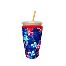 Koverz Iced Coffee Sleeve, Insulated Neoprene Cup Sleeve, Fits a 32 Oz. Coffee Cup, Washable and Reusable, Iced Coffee Accessories, LargeHawaiian Floral