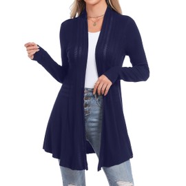 Sykooria Women’s Cardigan, Long Sleeve, Monochrome, Lightweight, Thin, Long Cardigan (【caractéristiques】 L'ourlet Haut Et Bas Et La Silhouette Aérée Créent Une Superposition Idéale Pour Vos Vêtements De Printemps, D'été Et D'automne, Et Forment Également
