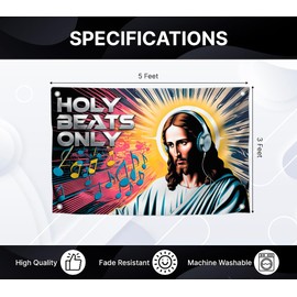 3x5 Feet Jesus Tapestry Polyester Flag "Holy Beats Only" with Four Brass Grommets - Tapestries for College Dorm Room Meme Banners Flags for Bedroom - Tapestrys Christian Religious Cool Wall Flag
