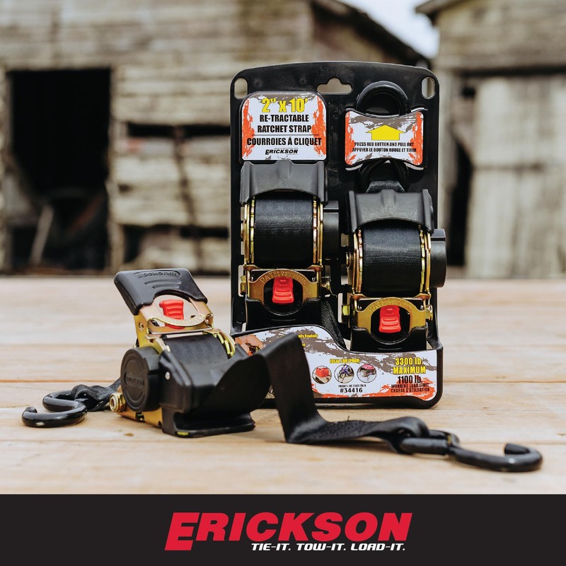 Erickson Pro Series 2in x 10ft Black Retractable Ratcheting Tie-Down