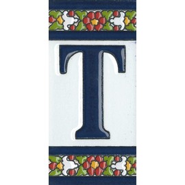 Spanish Flower Letter T Ceramic Tiles with Frame