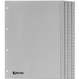 Rexel Hetzel 721311 Kunststoffregister Zahlen A4 Polypropylen 1-100, grau