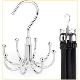 Belt hanger, rotatable belt hanger closet accessories organizer, up to 24 storage capacity, hanger storage hooks for belts, bras, vests, ties, scarves, purses, silver - Colour: black, Size: 2 Pack