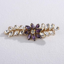 Teyglen Sparkly Rhinestone Hair Clips with Flower Crystal Bride Wedding Hair Barrettes Small Purple Crystal Hairpins Docorative Hair Jewelry for Women Wedding Party Prom (Gold-purple)