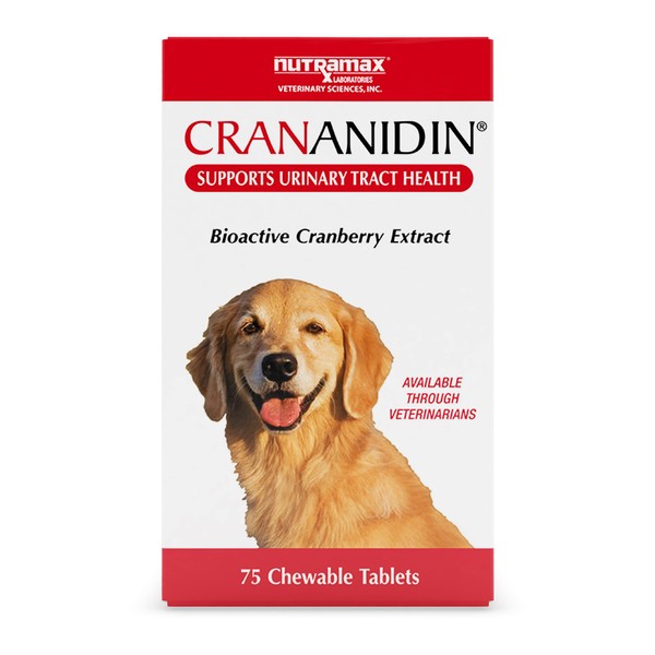 Nutramax Laboratories Crananidin Cranberry Extract Urinary Tract Health Supplement for Dogs, 75 Chewable Tablets