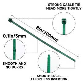 KINGLAKE GARDEN Green Zip Ties 100 Pack 8 Inch Green Green Nylon Tie Premium Plastic Cable Zip Ties for Indoor and Outdoor (8 inch)