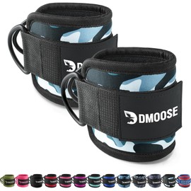 DMoose Fitness Ankle Straps for Cable Machines - One Size Fit with Premium Padding, Glute Kickback Ankle Strap for Men and Women, Cable Attachments for Gym, Booty Workouts (Grey Camo - Pair)