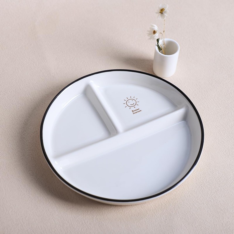 SOCOSY Round Shape Smile Sun Ceramic Divided Plate Dessert Salad