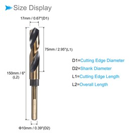 CoCud Reducing Shank Twist Drill Bit 17mm Cutting Edge Titanium Nitride Coated High Speed Steel for 4341 Stainless Drilling Machine