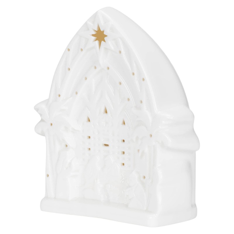 Kurt S. Adler Battery Operated Porcelain Light-Up Nativity, 6-Inches, White