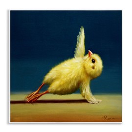Stupell Industries Cute Yellow Chick Stretching Yoga Detailed Painting, Design by Lucia Heffernan, 12 x 12, Wall Plaque